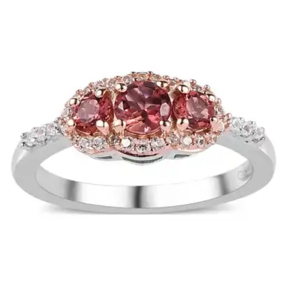 D'joy Jewelry - Authentic Blush Tourmaline Ring in Vermeil RG and Platinum Over Sterlng Silver